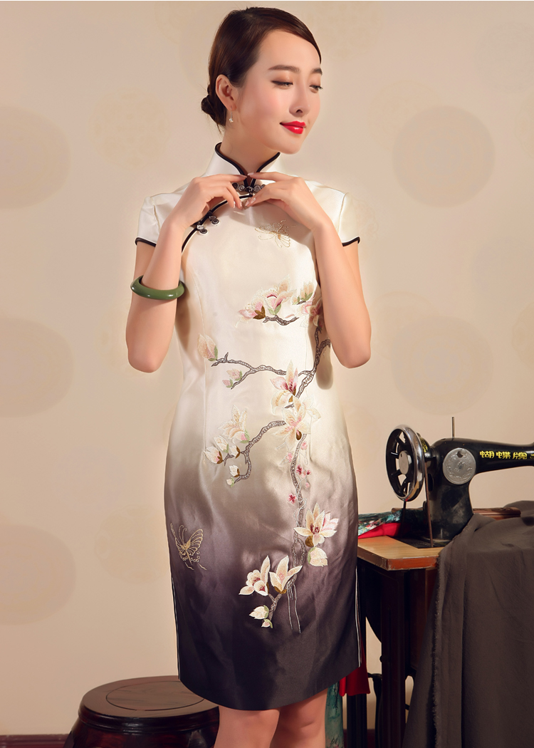 Bird lovers of 2015 new summer skirt outfit improved stylish heavy silk embroidery short cheongsam dress gradient Black - pre-sale 20 days XXL pictures, price, brand platters! Elections are good character, the national distribution, so why buy now enjoy more preferential! Health