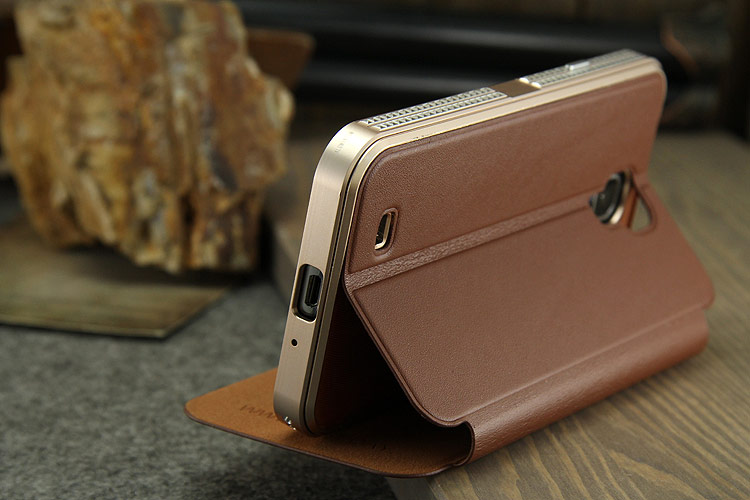 iMatch Luxury Aluminum Metal Bumper Premium Genuine Leather Flip Magnetic Case Cover for Samsung Galaxy S4