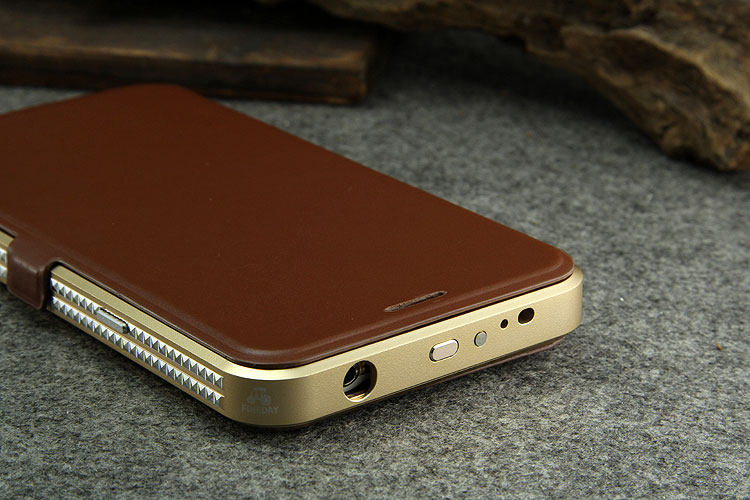 iMatch Luxury Aluminum Metal Bumper Premium Genuine Leather Flip Magnetic Case Cover for Samsung Galaxy S5