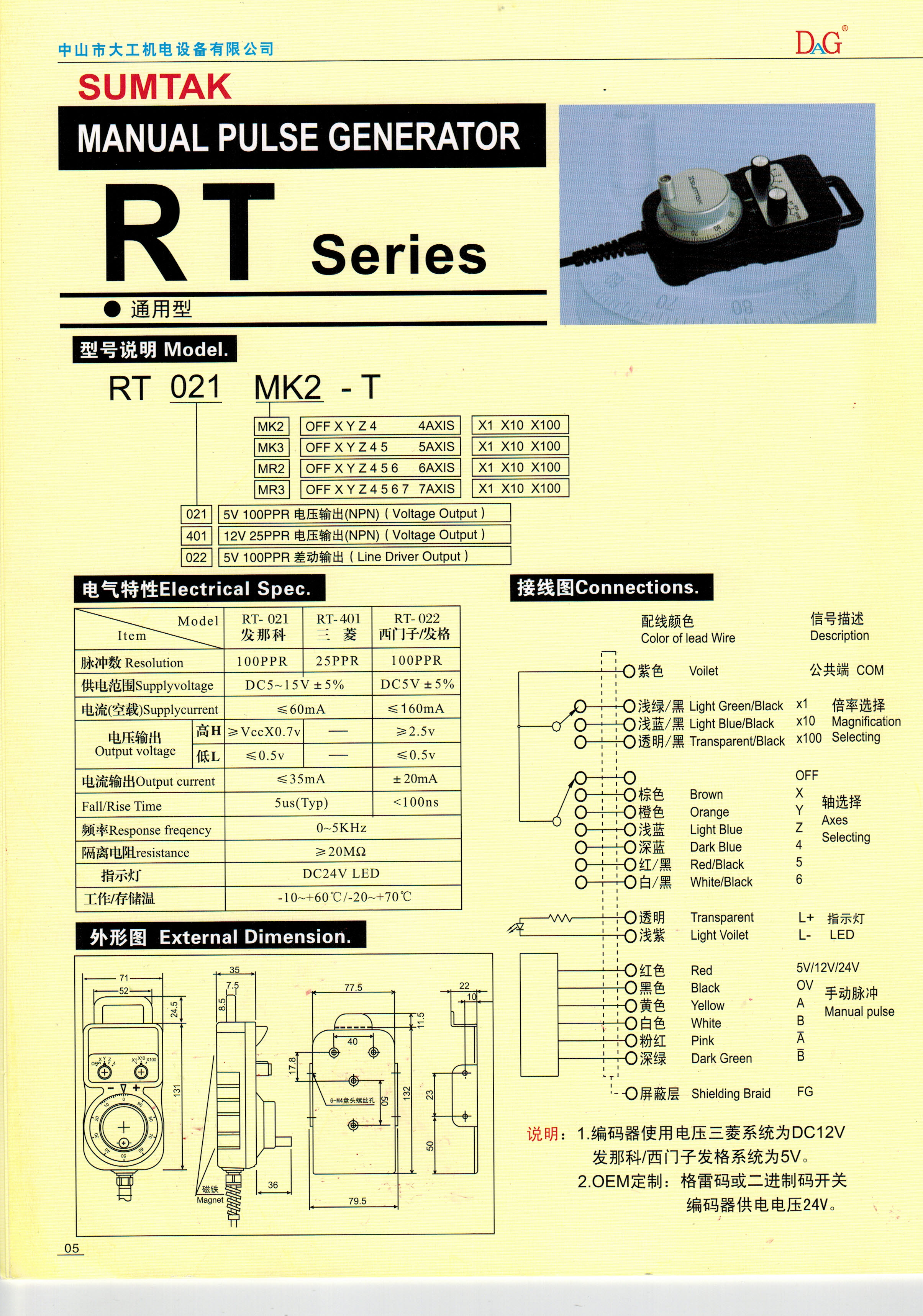 日本森泰克sumtak牌三菱系统用电子手轮rt401-mk2-t