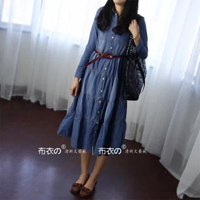 Heaneez 2013 spring new small wind long long sleeve denim dress in literature and art in Europe and fresh shirts dress L024-1