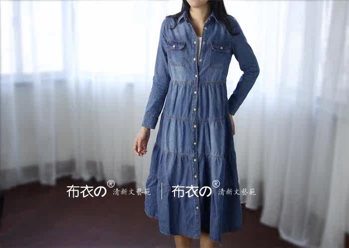 Heaneez 2013 spring new small wind long long sleeve denim dress in literature and art in Europe and fresh shirts dress L024-1