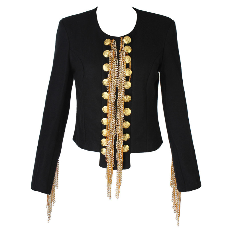 New Womens Power Shoulder Sleeve Tassel Military Uniform napoleon Jacket eBay