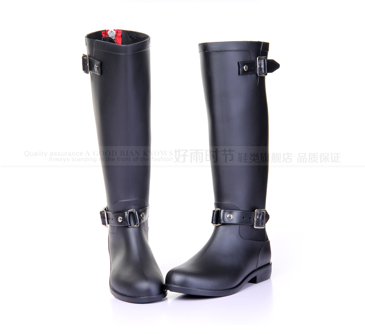 Black Hunter Rain Boots Gumboots Wellies with Buckle Red Back Zip Free