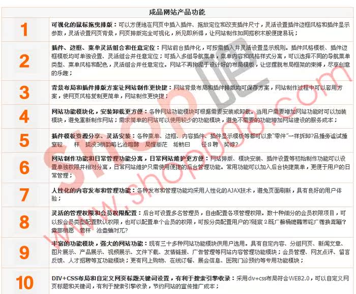 成品网站产品功能