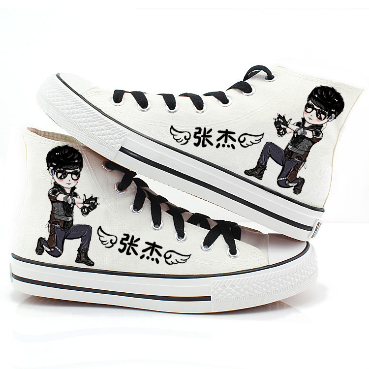 张杰卡通Q版帆布鞋初中高中女生鞋高帮休闲鞋