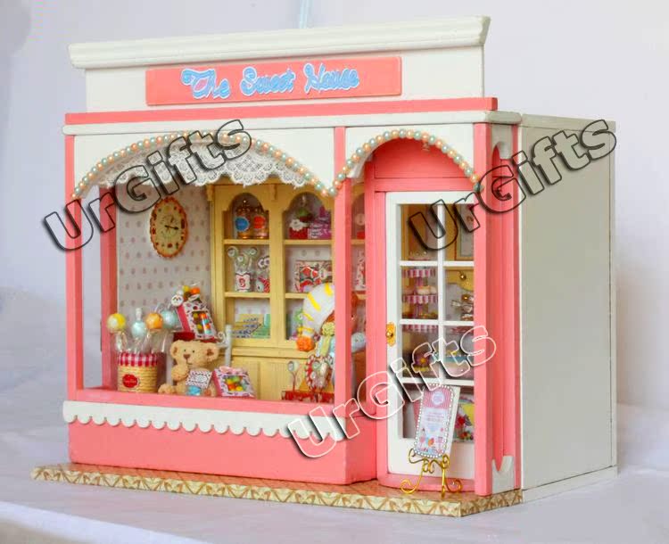 Dollhouse Miniature DIY Kit w/ Light Love Story Sweet Candy House Store