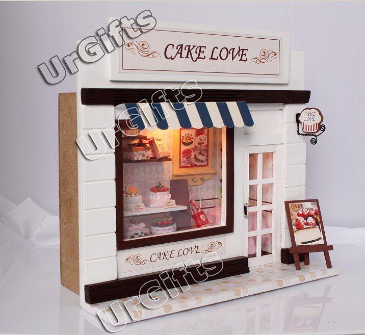 Dollhouse Miniature DIY Kit Cake Love Bakery Bread Store Shop Model w/ Light NIB