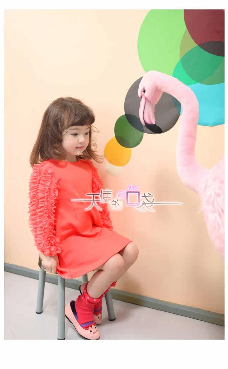 Korean girls children's clothing featured wood ear Angel Pocket long sleeve dress with 2012 autumn girl dress 2 colors