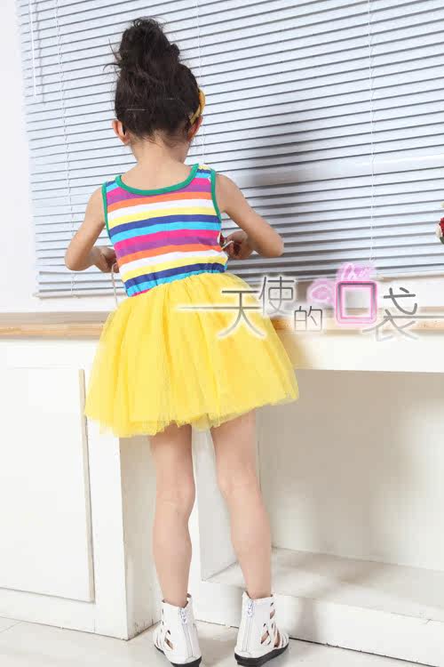 Baoyeah Kids Rainbow 2012 new style summer girls dress performed a dress vest skirt suit striped vest dress