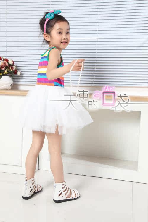 Kids Rainbow 2012 new style summer girls dress performed a dress vest skirt suit striped vest dress