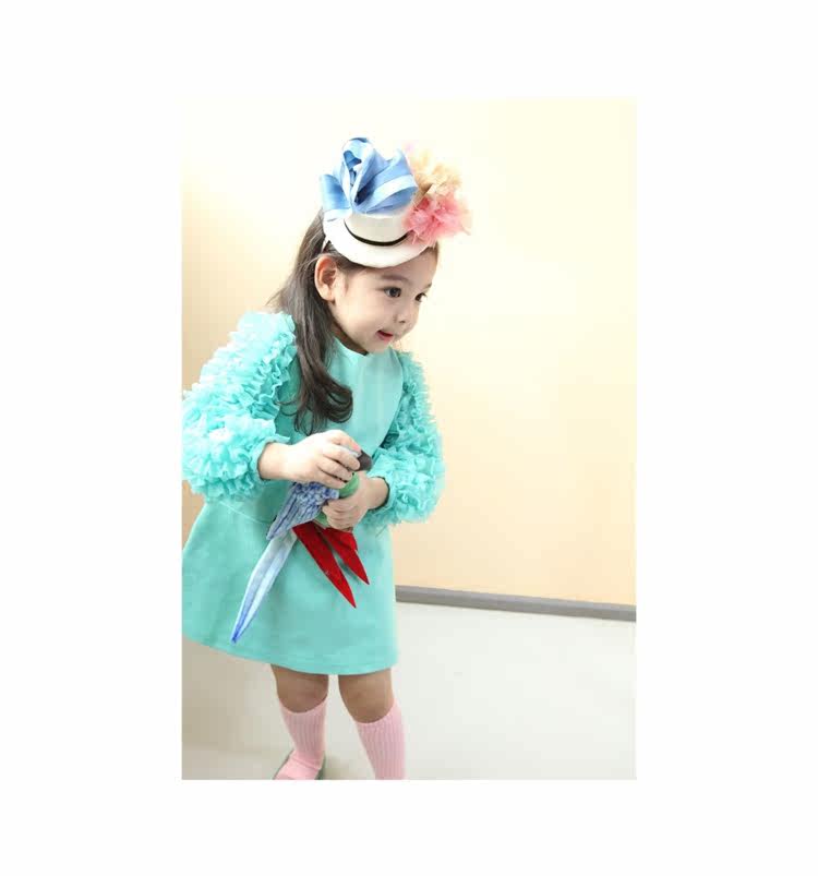 Korean girls children's clothing featured wood ear Angel Pocket long sleeve dress with 2012 autumn girl dress 2 colors