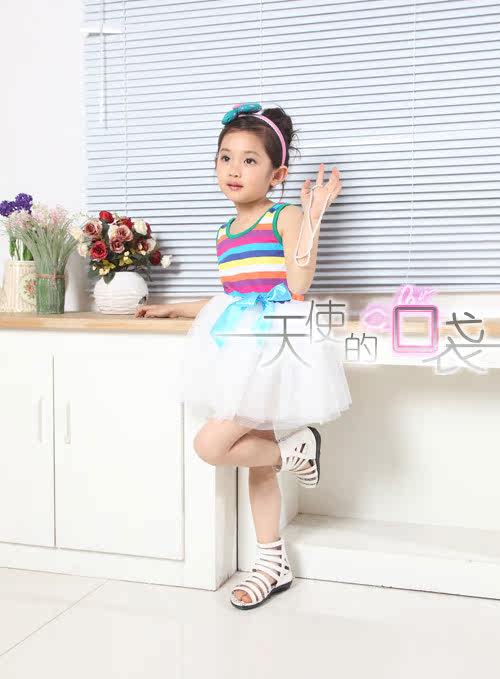 Kids Rainbow 2012 new style summer girls dress performed a dress vest skirt suit striped vest dress