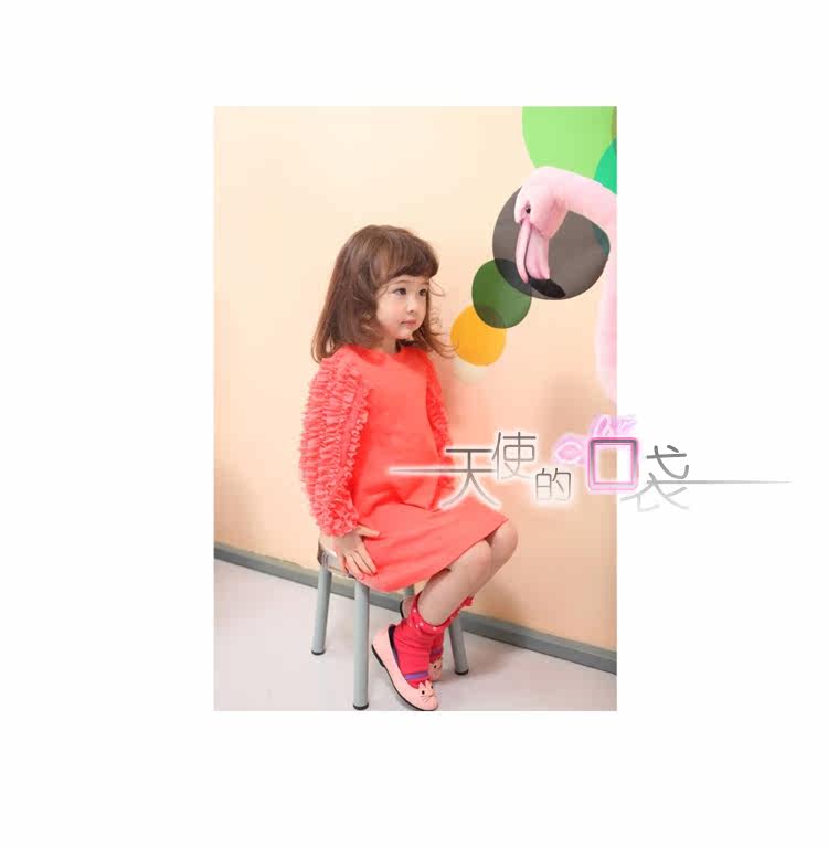 Baoyeah Korean girls children's clothing featured wood ear Angel Pocket long sleeve dress with 2012 autumn girl dress 2 colors