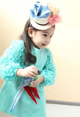 Korean girls children's clothing featured wood ear Angel Pocket long sleeve dress with 2012 autumn girl dress 2 colors