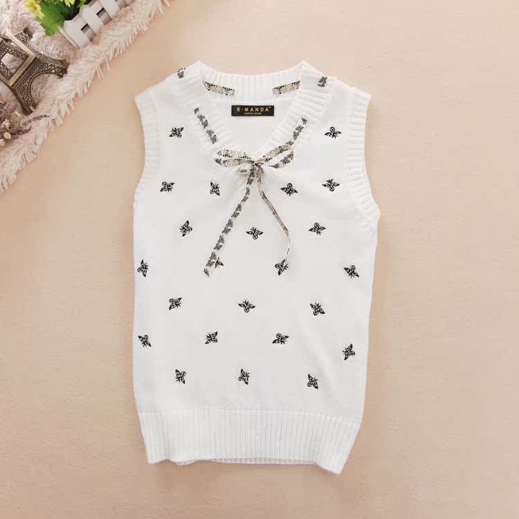 Свитер женский Other brands 2012 Хлопок Осень 2012 Без рукавов V-образный вырез Свитер женский Other brands 2012 Хлопок Осень 2012 Без рукавов V-образный вырез Бантик бабочкой, Вышивка