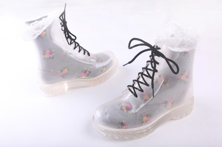 【dripdrop】2014新款女士水晶全透明马丁雨鞋 雨靴 高帮水鞋 女