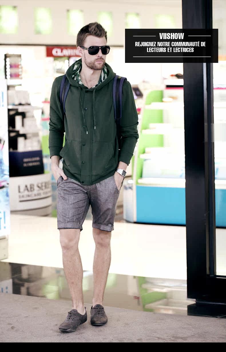 viishow2014新款潮春装<em>卫衣男</em> 男士<em>军绿开衫</em>连