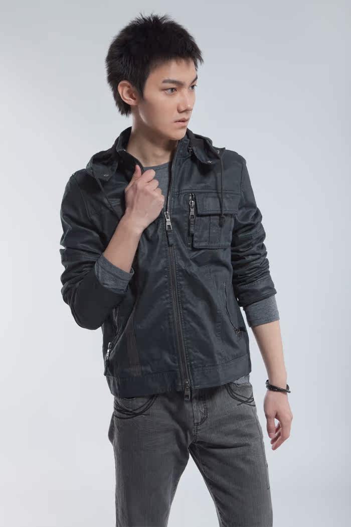 柜正品 男装 秋装 黑色帅气<em>连帽夹克男外套</em>937