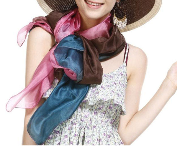 fashion soft blue gradient real silk scarf