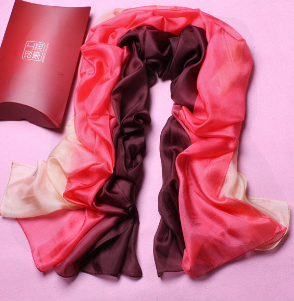 fashion soft coffee pink gradient real silk scarf