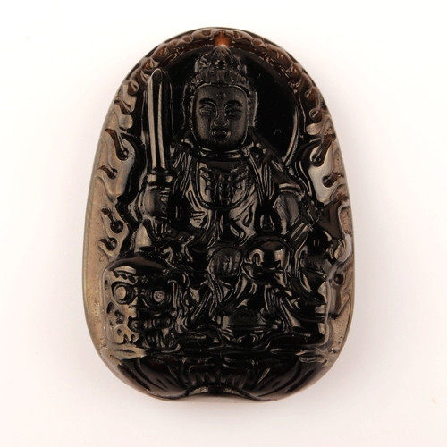晶工坊 天然水晶<em>吊坠</em> 冰种黑曜石原石挂件<em>文殊</em>