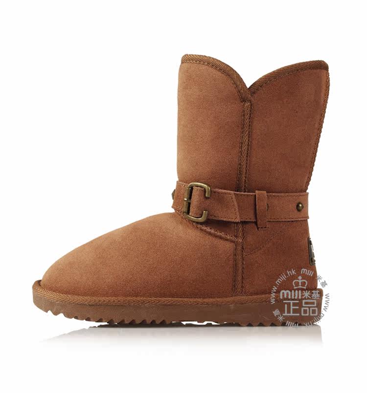 MIJI New leather snow boots female rivet metal belt buckle in boots sub