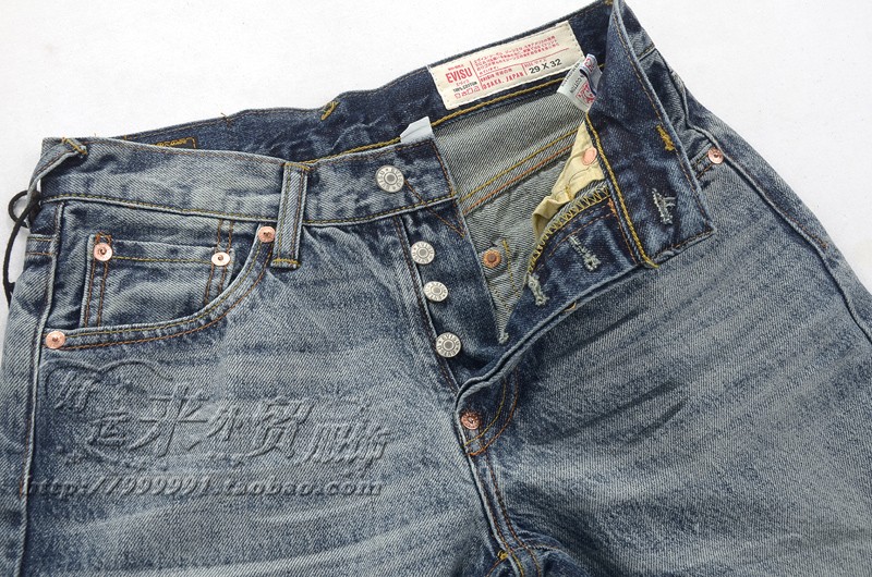 Джинсы мужские Evisu e6035 Классическая джинсовая ткань 2013 Evisu Длинные брюки (длиной ниже щиколотки) Блестящая, Рваные, Обработано наждачной бумагой, Шлифованный край, Обшарпанные 2013 Молодежь Четыре времени года Много карманов Классическая джинсовая ткань Для отдыха