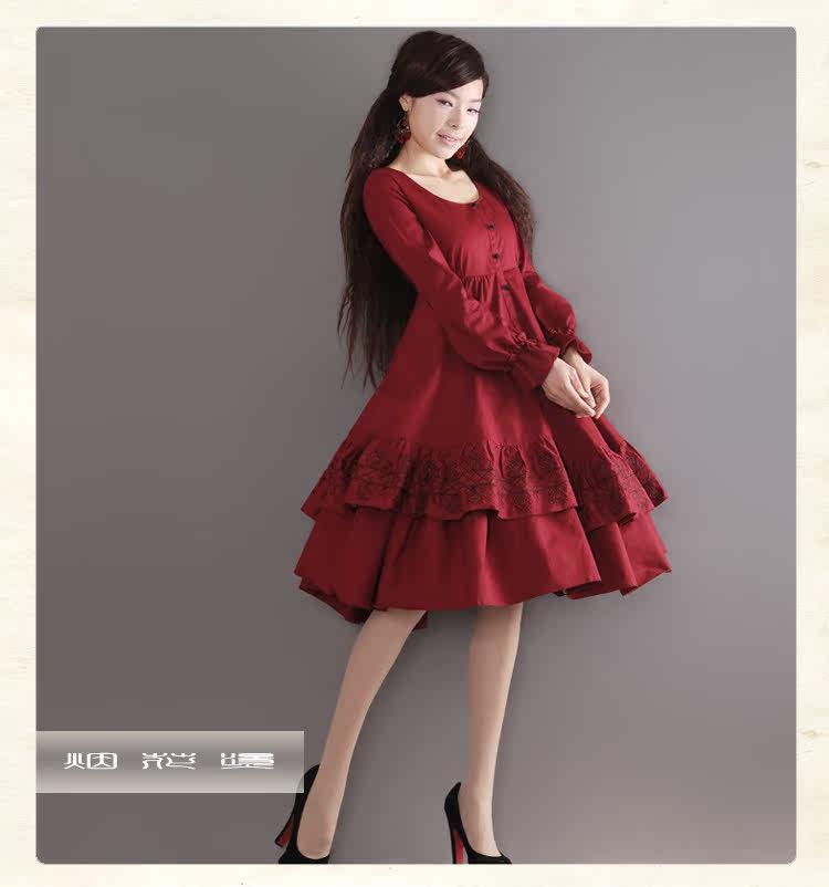 【<em>烟花烫</em>Y2013秋新品女甜美民族修身大摆荷叶