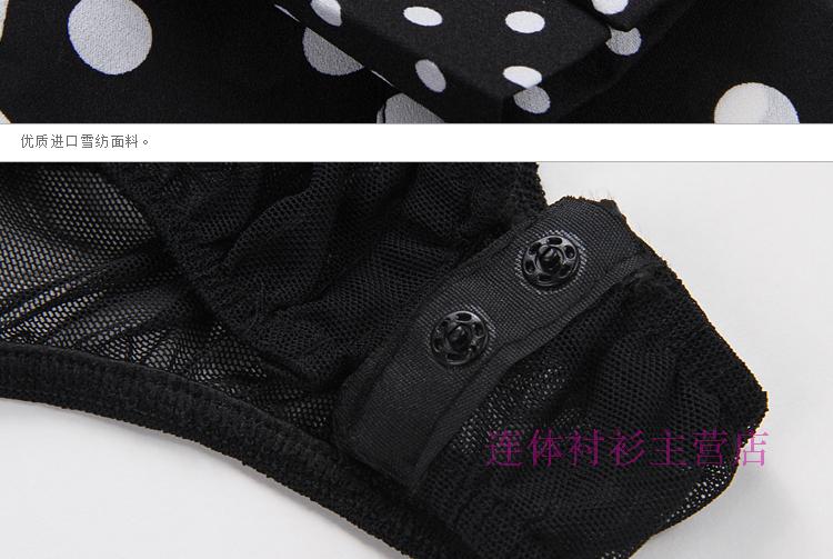 2018 Korean version Self-cultivation Chiffon Dot Women's wear   Reverse collar Ruffles Wave point Long sleeve shirt Conjoined shirt