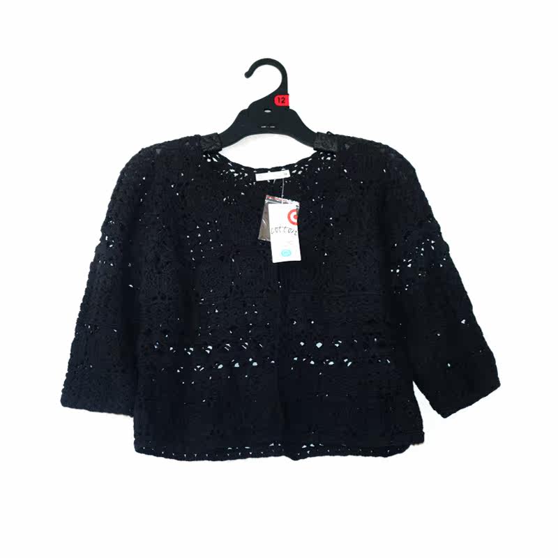 淘宝网 2012新品<em>原单针织开衫</em> 手工中袖钩花镂