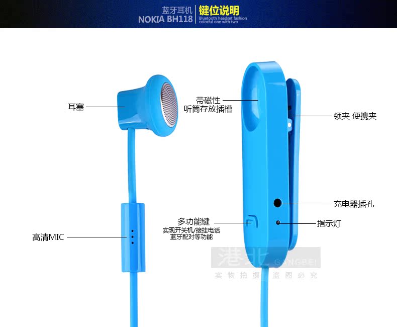 正品打折诺基亚BH-118 领夹式衣夹式蓝牙耳机