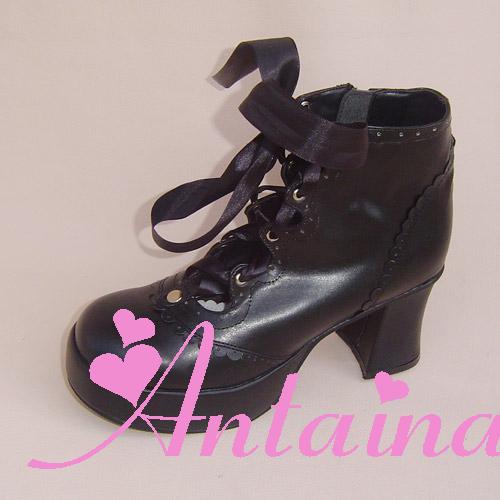 an * tai * na *   LOLITA   COS Retro elegant style silk ribbon Hollow out Single shoes 9973 Square heel waterproof