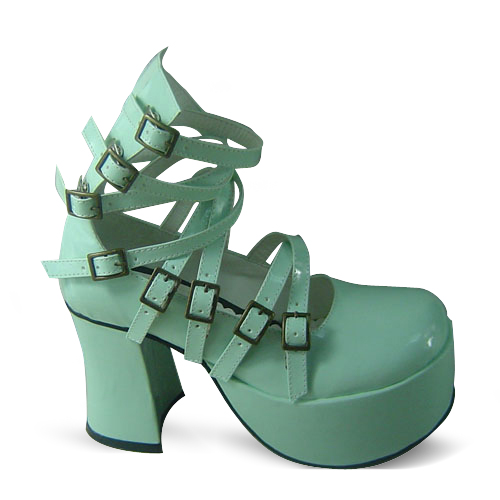◢ an * tai * na * ◣   LOLITA   COS   PUNK Super high heel many belt Queen shoes   9804-1   black
