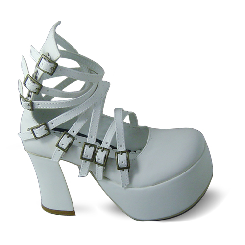 ◢ an * tai * na * ◣   LOLITA   COS   PUNK Super high heel many belt Queen shoes   9804-1   black