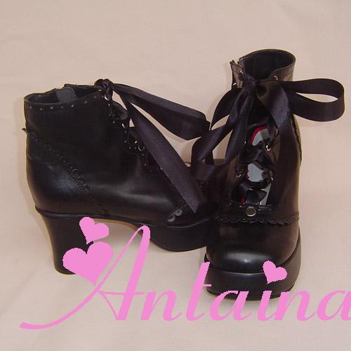 an * tai * na *   LOLITA   COS Retro elegant style silk ribbon Hollow out Single shoes 9973 Square heel waterproof