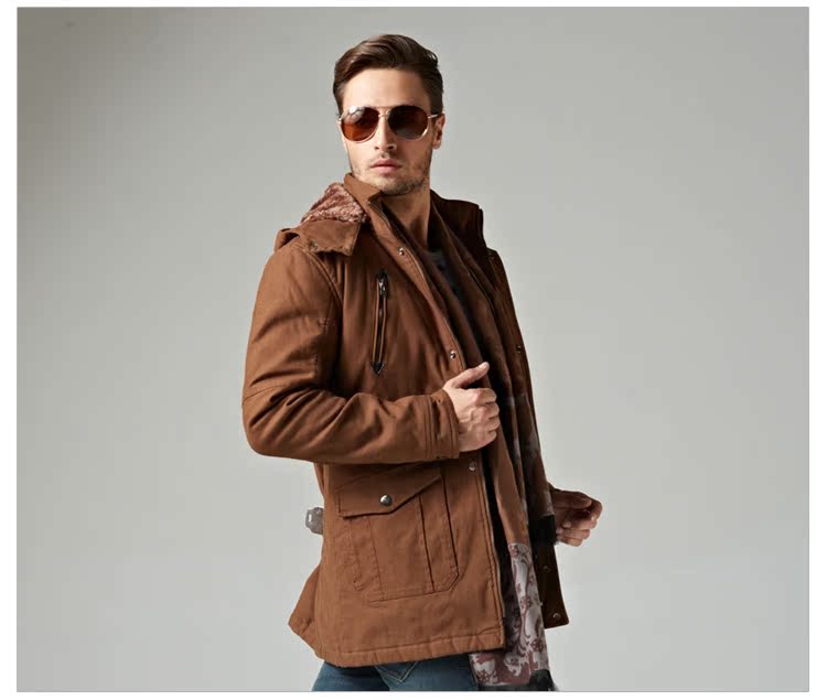 旗牌王男装13冬季新款加绒保暖时尚休闲中长