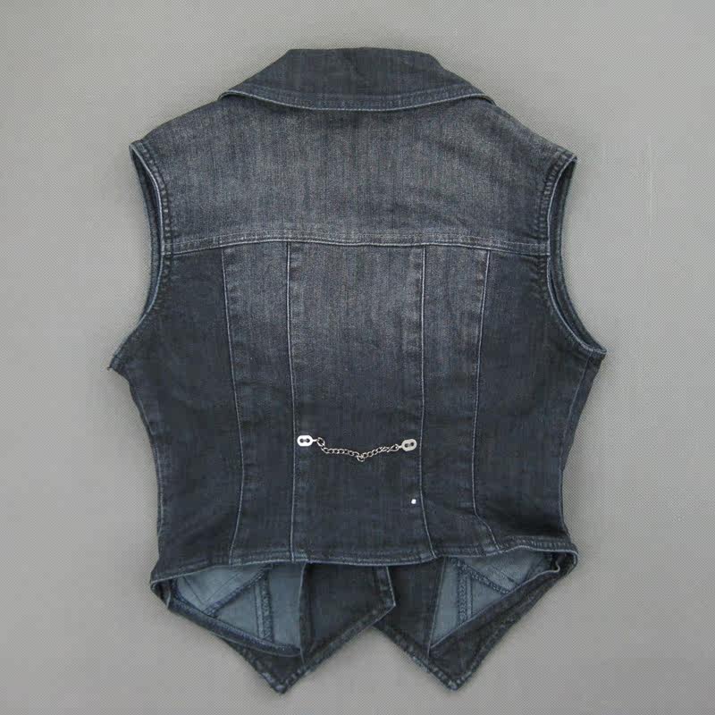 新款包邮 外贸原单 <em>女</em>牛仔<em>马甲面料</em>略厚深蓝色