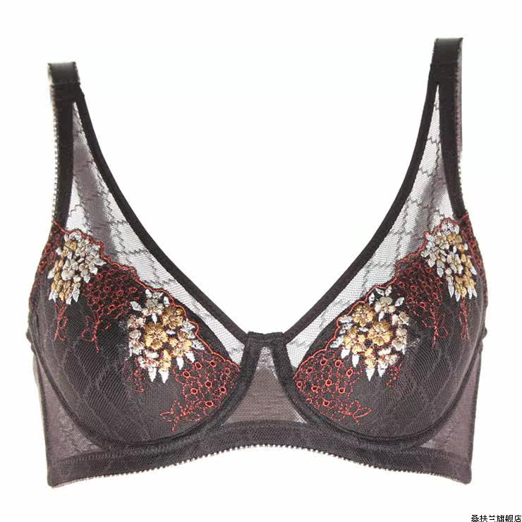 桑扶兰 刺绣蕾丝花边深V薄杯<em>文胸</em> AK809棕色