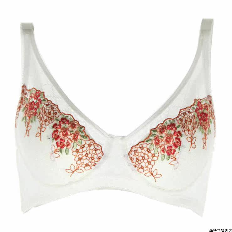 桑扶兰 刺绣蕾丝花边深V薄杯<em>文胸</em> AK809棕色