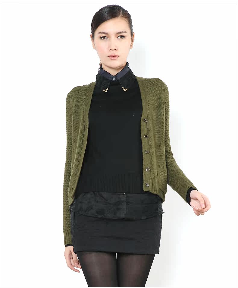 古木夕羊 13%羊毛加厚复古<em>棒针短开衫</em>V领毛衣