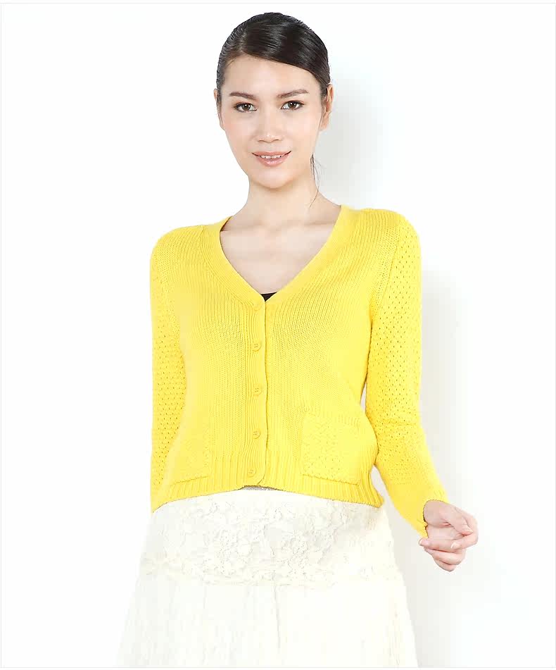 古木夕羊 13%羊毛加厚复古<em>棒针短开衫</em>V领毛衣