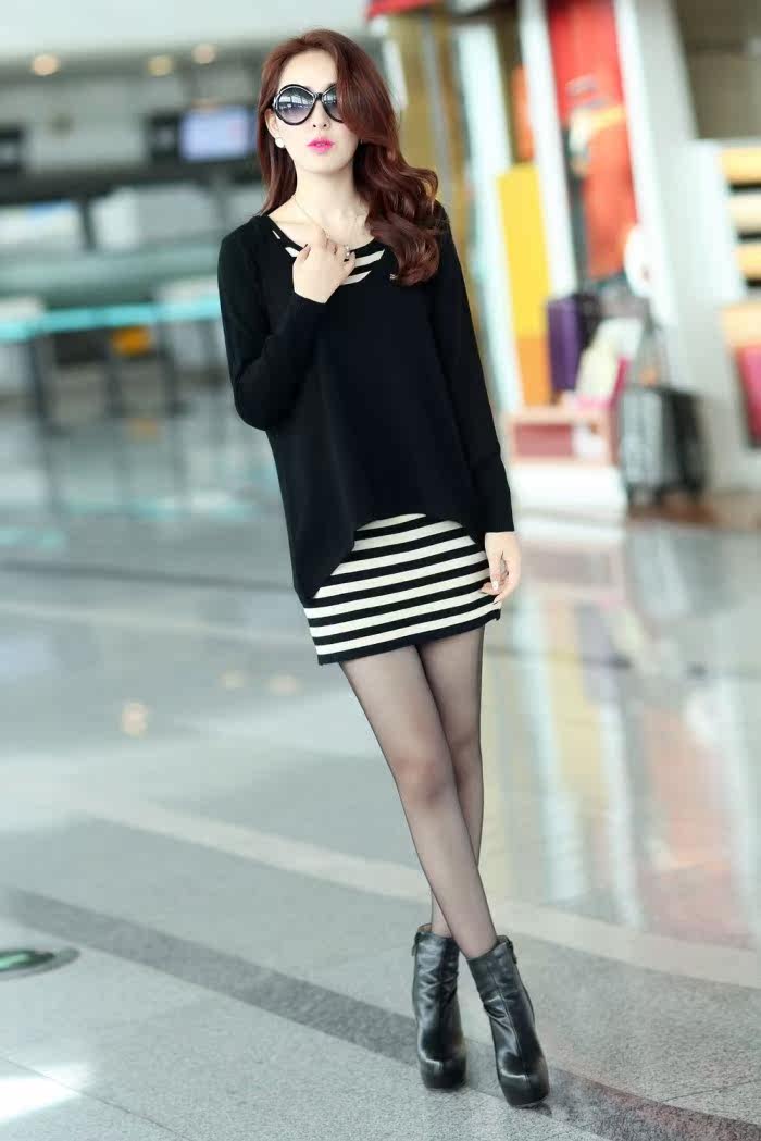 【2013秋冬新款韩版女装条纹<em>背心搭V领外套针</em>