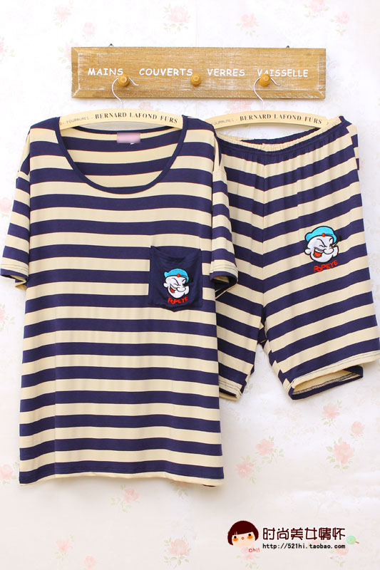 Пижама Comfortable pajamas home service 2013 Модифицированное вискозное волокно В полоску Свитер Для отдыха дома Девушки Пижама Comfortable pajamas home service 2013 Комплект из двух предметов В полоску Свитер Шорты Девушки Для отдыха дома На завязках Короткий рукав Вышивка Модифицированное вискозное волокно Другие материалы Тонкая модель О-вырез Лето