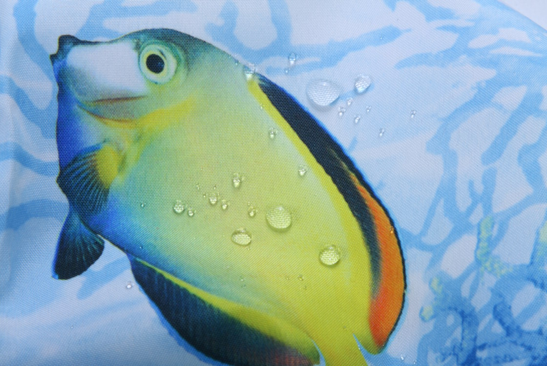 特朗斯福热带鱼德国防水涤纶印花浴帘180X200CM白色