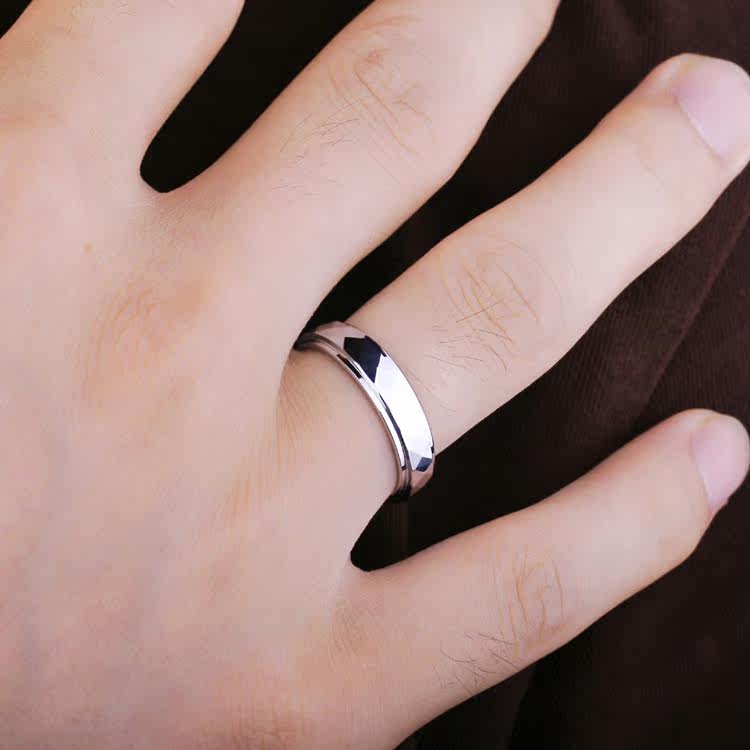 飒雅 DIY菱形白钨金<em>戒指</em> 男<em>女士戒子</em> 单身戒 韩