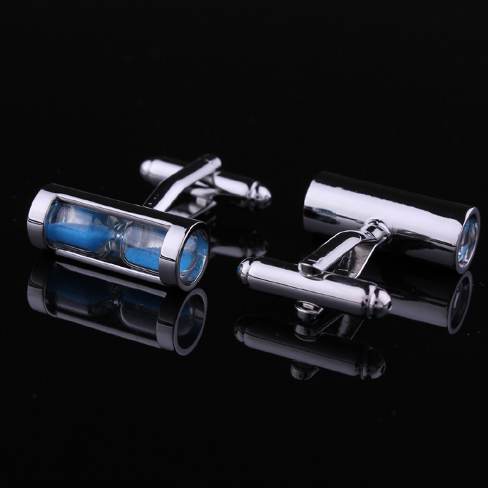 Blue hourglass silver Mens Wedding Party Gift shirt Cuff links