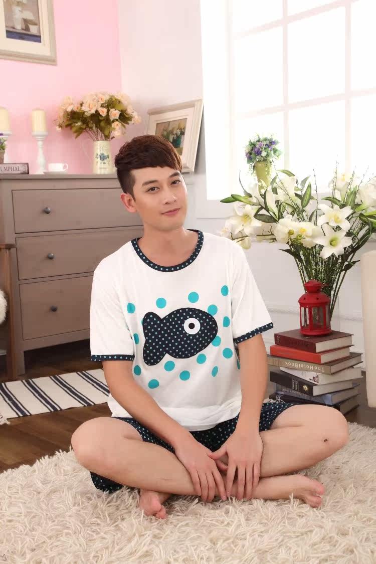 <em>男士短衣短裤</em>睡衣套针织棉男短袖家居服 卡通