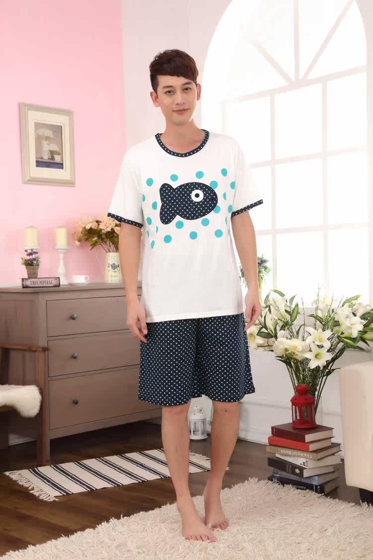 <em>男士短衣短裤</em>睡衣套针织棉男短袖家居服 卡通