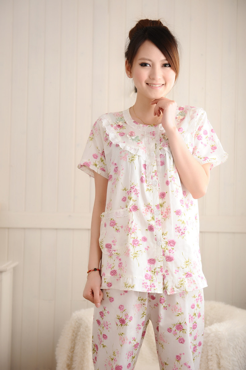 春秋夏季<em>纯棉睡衣女长袖</em>套装全棉布中老年家居